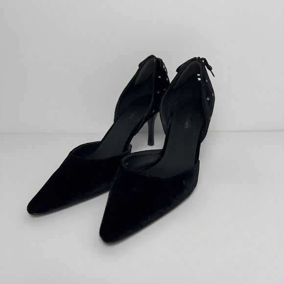 Calvin Klein Black Velvet Hermione Pointed Toe Heels BLACK WOMEN Size 9 - Picture 3 of 8